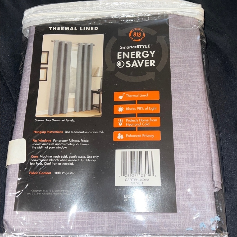 Carter Silver Energy-Saving Curtain Panel set of 2 - Picture 3 of 4